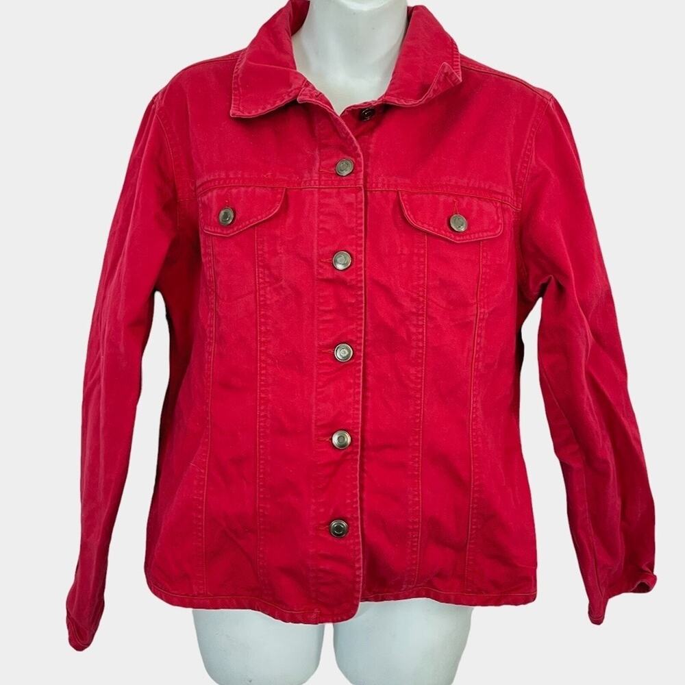 Talbots Red Button Down Shacket Thick Shirt Jacket 100% Cotton Long Sleeve S